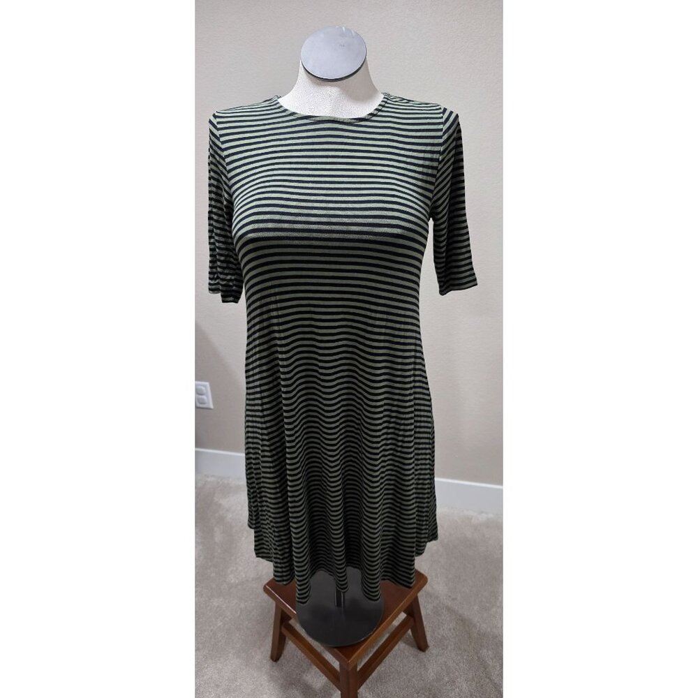 Old Navy Womens Black & Green Striped Short-Sleeve Swing Dress Size M